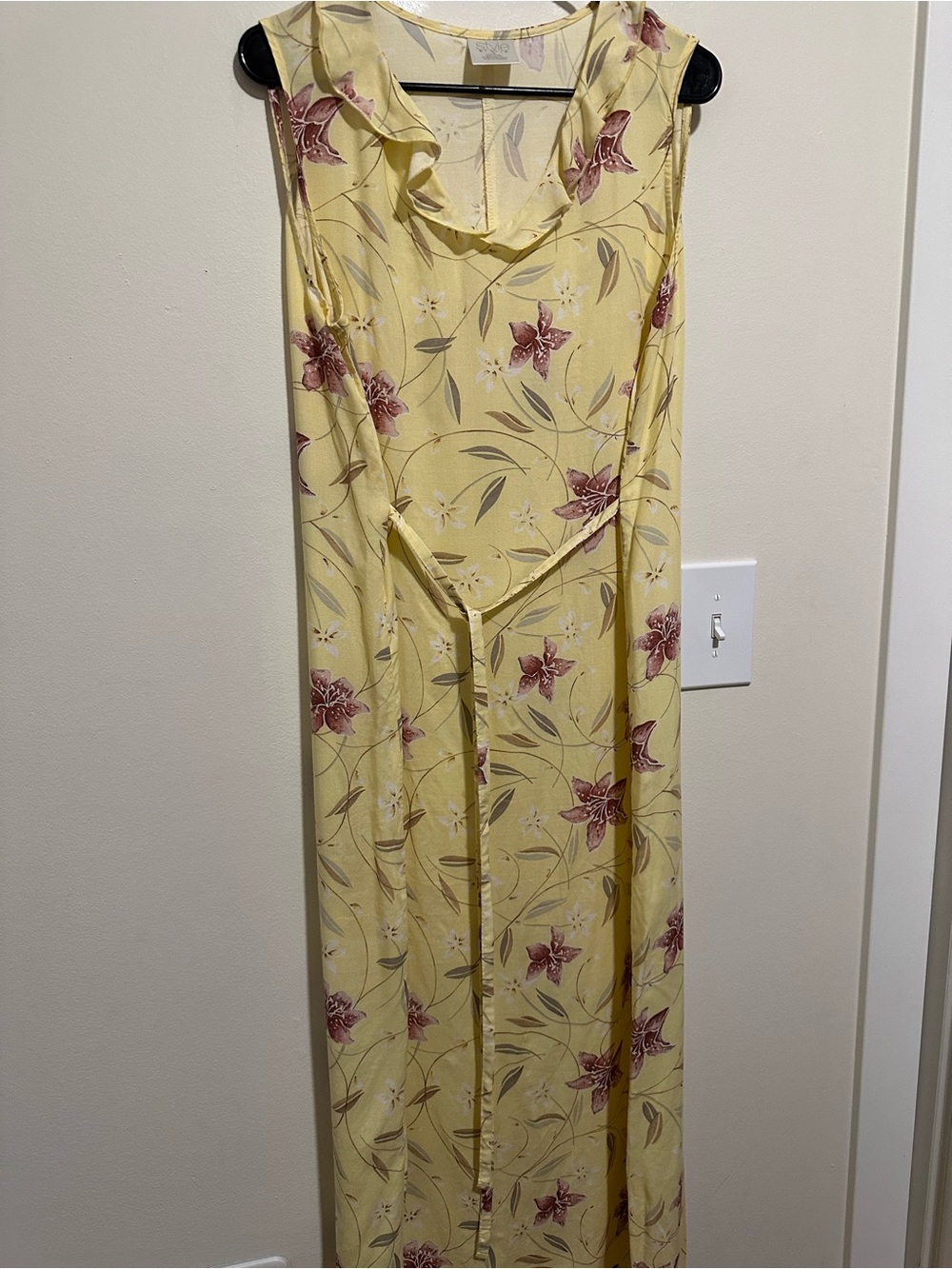 VTG cottage floral sleeveless dress in yellow with mauve flowers plus size 1x